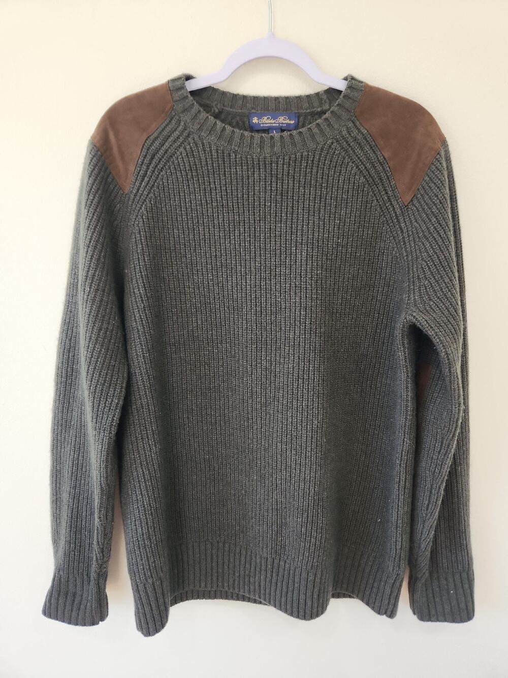 Brooks Brothers English Lambs Wool Knit UK Army Military Sweater L Green